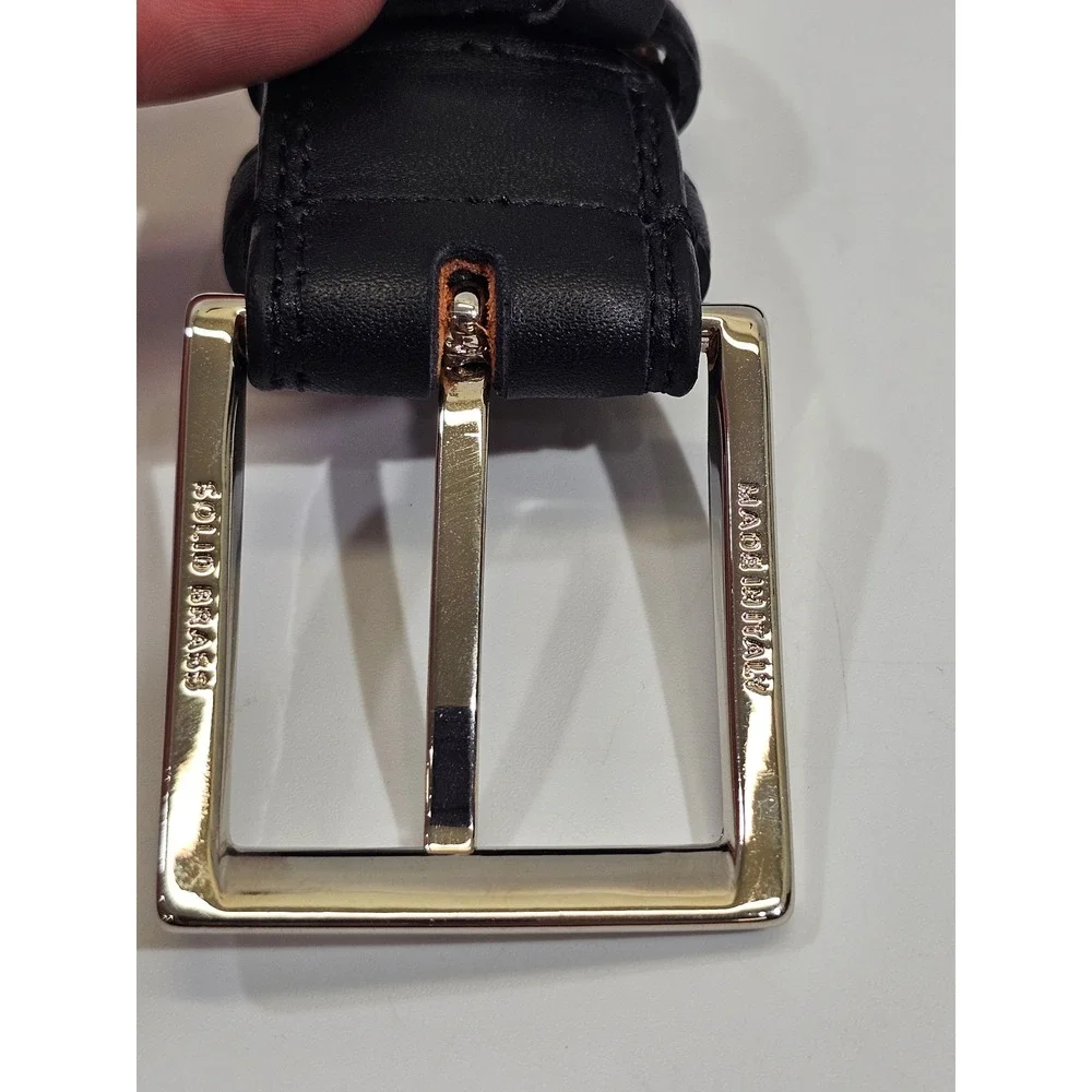 Boggi Milano Leather Belt Mens 110 Black Handmade in Italy Solid Brass Buckle